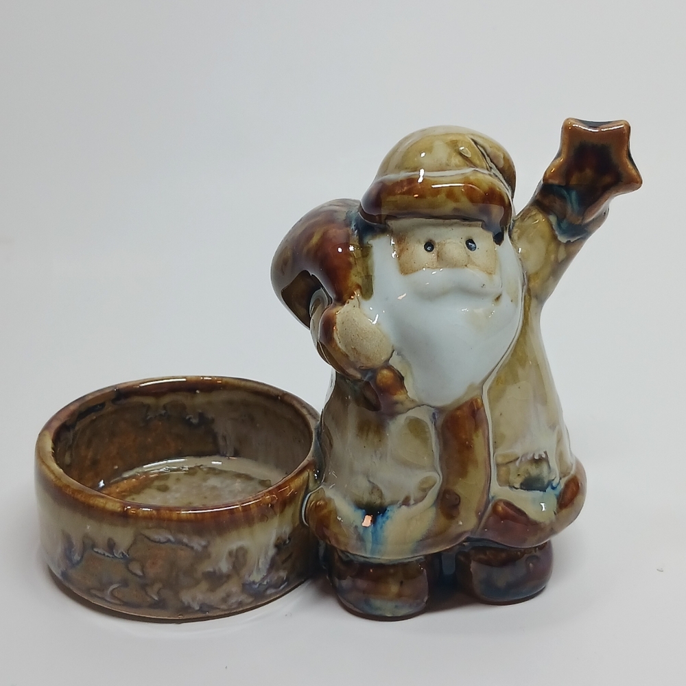 3.5" Ceramic Santa Claus Candle Holder. Vintage. Keramik. Glazed Pottery